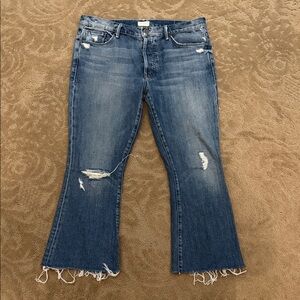 MOTHER Distressed Flare Jeans in Blue